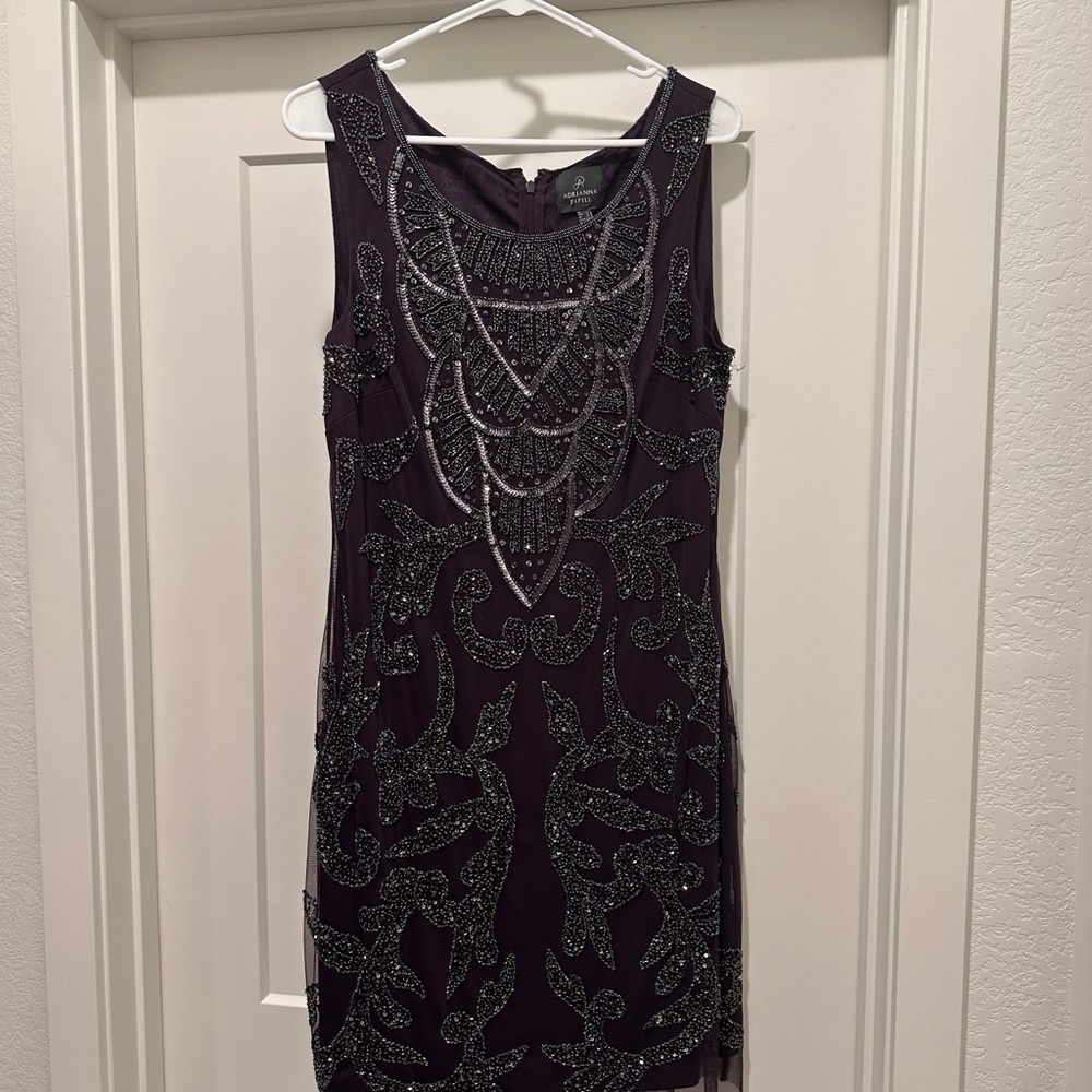 Elegant Adrianna Papell Purple Beaded Dress